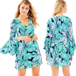 LILLY PULITZER Rosalia High Tide Dancing Lady Mini Dress Flowy Statement Sleeves